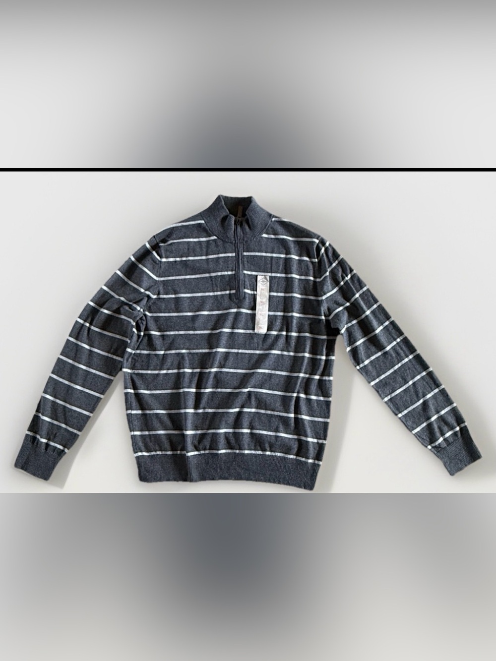 St John’s Bay XL Quarter Zip Sweater Mens Gray Striped Pullover Super Soft NWOT